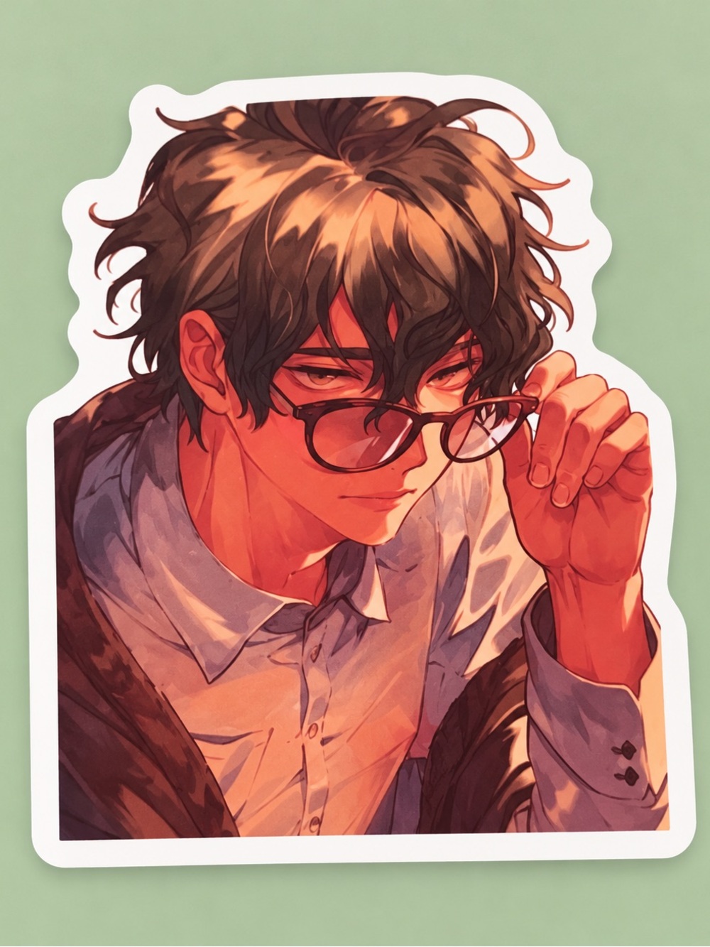 Anime Guy With Glasses Sticker | Handsome Anime Vinyl Decal